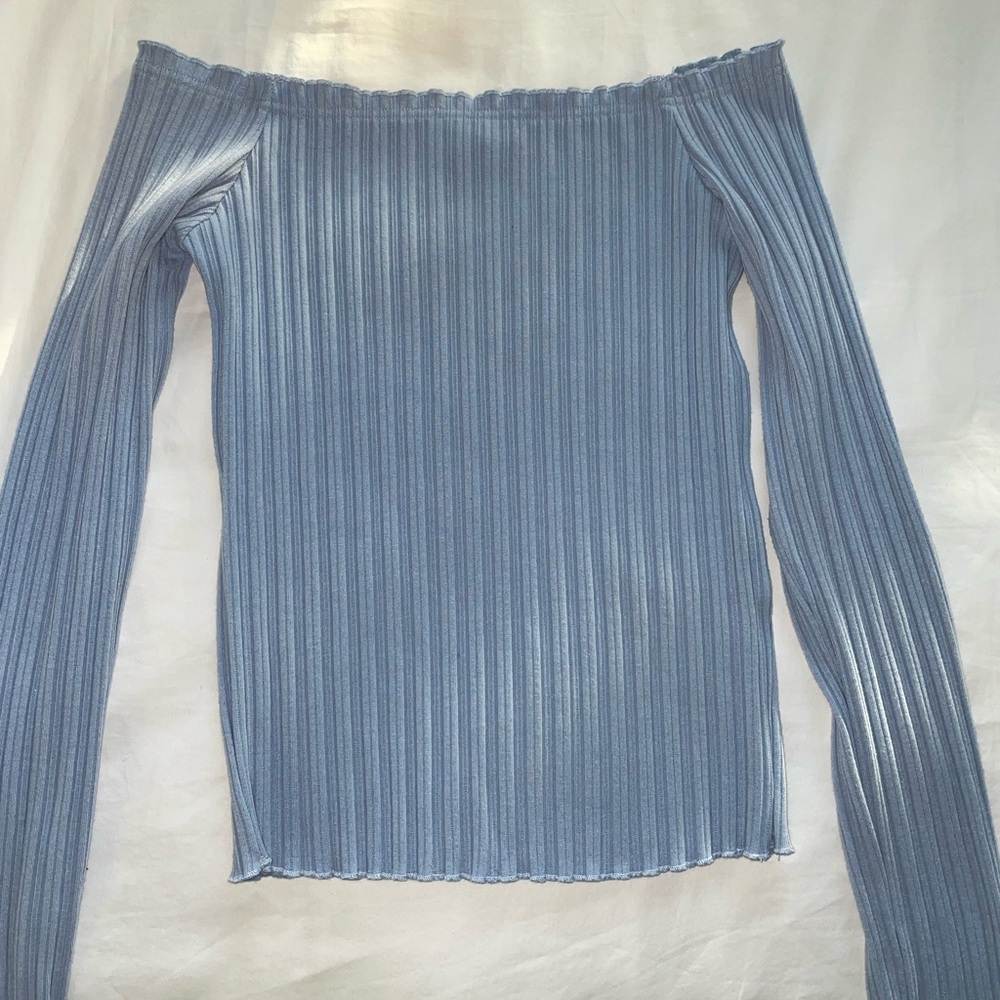 Off the shoulder blue long sleeve top